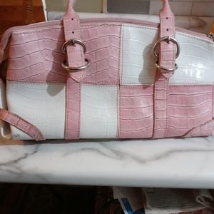 Pink and white purse